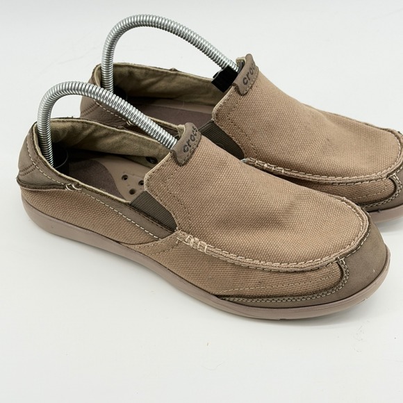 CROCS Other - Crocs Santa Cruz Canvas Loafers Mens 8 Khaki Brown Slip On Shoes 201161